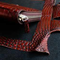 高級ワニ革使用ラウンドファスーナ長い財布財布 (手縫い) 4枚目の画像