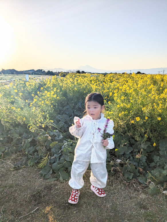 長袖スモック　とろみホワイトドット／葡萄色 14枚目の画像