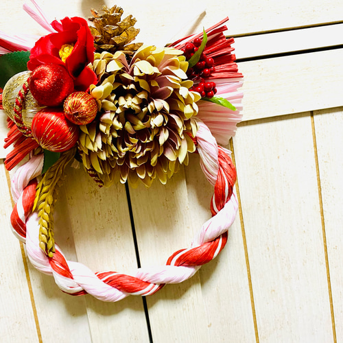 ダリアの丸型リースしめ縄✨ しめ縄・しめ飾り flower box6 通販