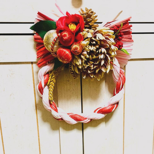 ダリアの丸型リースしめ縄✨ しめ縄・しめ飾り flower box6 通販