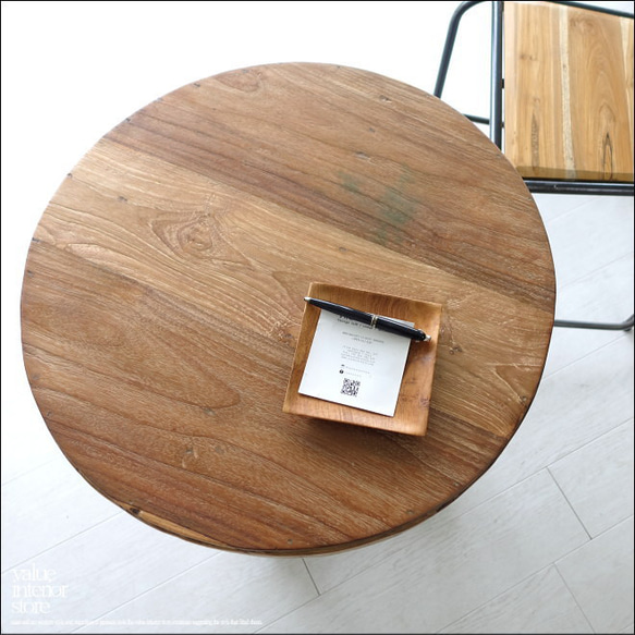 チーク無垢材 ヴィンテージサイドテーブルAnqbo18 丸テーブル 什器 コーヒーテーブル 一点物 再生家具 無垢材家具 4枚目の画像
