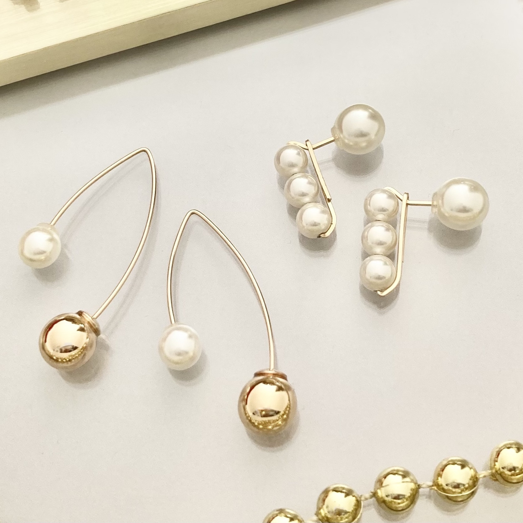 《2点セット》14kgf 国産貝パールの3連ピアス＆2way マーキスパールピアス(イヤリング可)◆卒業式入学式にも