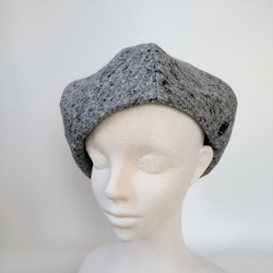 Sサイズ 小さい 小柄な人のベレー帽:ライトグレー ネップツィード りぼん飾り 秋冬 13枚目の画像