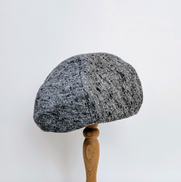 Sサイズ 小さい 小柄な人のベレー帽:ライトグレー ネップツィード りぼん飾り 秋冬 10枚目の画像