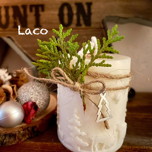 切り株（大） クリスマス キャンドル 飾り台付きソイキャンドル 木の実