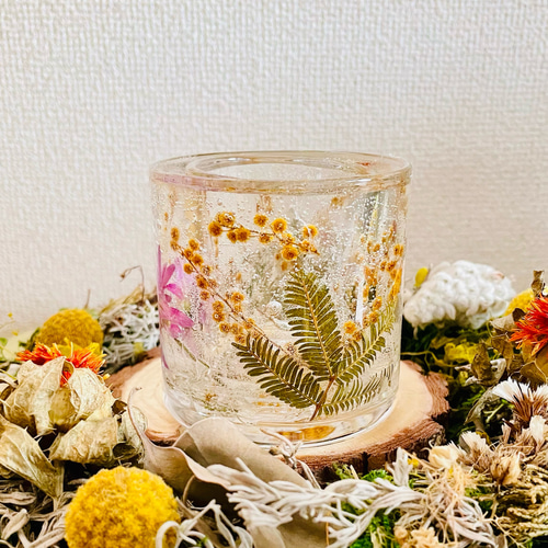 ボタニカルジェルキャンドルホルダー＊ミモザ/蜜蝋ティーカップ