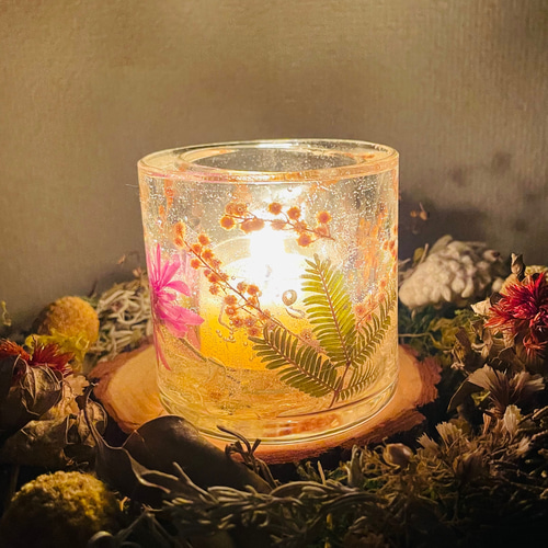 ボタニカルキャンドル キャンドルホルダー No.159 ミモザ オレンジ