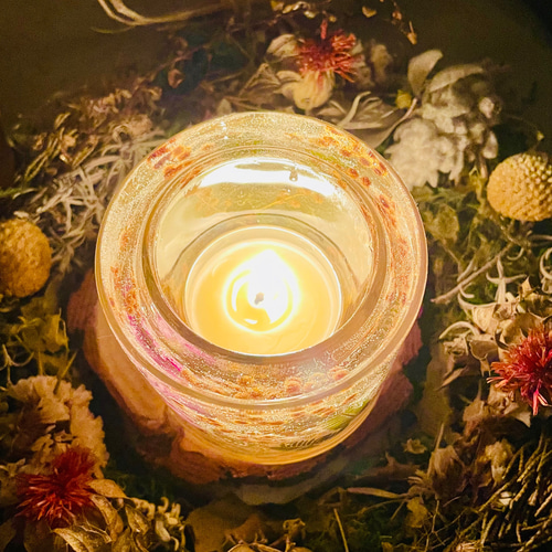 ボタニカルジェルキャンドルホルダー＊ミモザ/蜜蝋ティーカップ