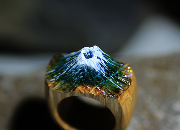 [免運費] 富士 ~ Blue Moment ~ 樹脂木戒指 第3張的照片
