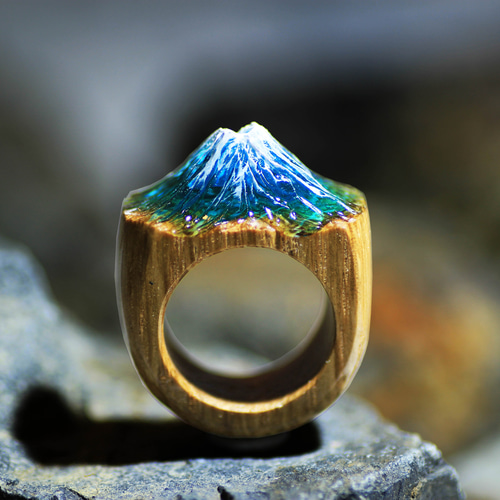 受注生産】Fuji～ Blue Moment～ ウッドレジンリング 指輪・リング