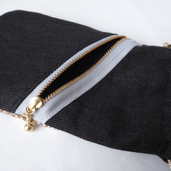❲小❳インド刺繍リボンの巾着スマホショルダー【black×gray】 7枚目の画像