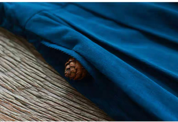きれいめ色　コットンのVネックジャンパースカート　ポケット付き【春秋】ブルー 7枚目の画像