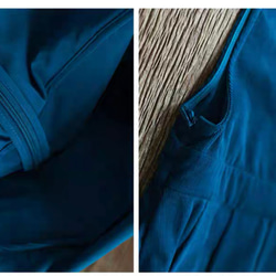 きれいめ色　コットンのVネックジャンパースカート　ポケット付き【春秋】ブルー 8枚目の画像