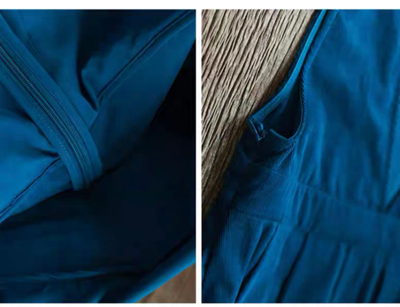 きれいめ色　コットンのVネックジャンパースカート　ポケット付き【春秋】ブルー 8枚目の画像