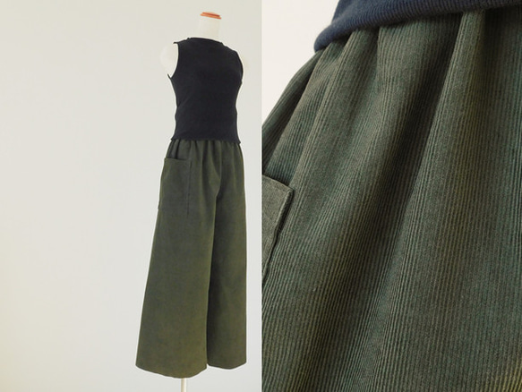 コーデュロイのワイドパンツ ・オリーブ 1枚目の画像