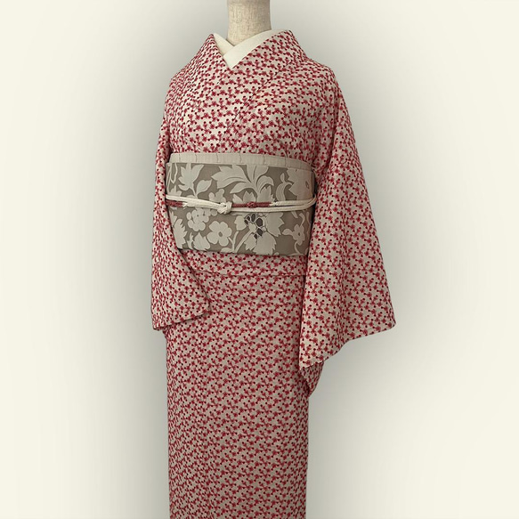 着物 単衣 南天と花の刺繍 オフ白に赤 コットン きもの コットンレース 木綿 着物 単衣 南天と花の刺繍 オフ白に赤 コットン きもの コットンレース 木綿 素材