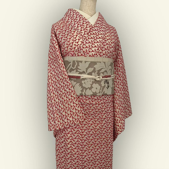 着物 単衣 南天と花の刺繍 オフ白に赤 コットン きもの コットンレース 木綿 着物 単衣 南天と花の刺繍 オフ白に赤 コットン きもの コットンレース 木綿 素材