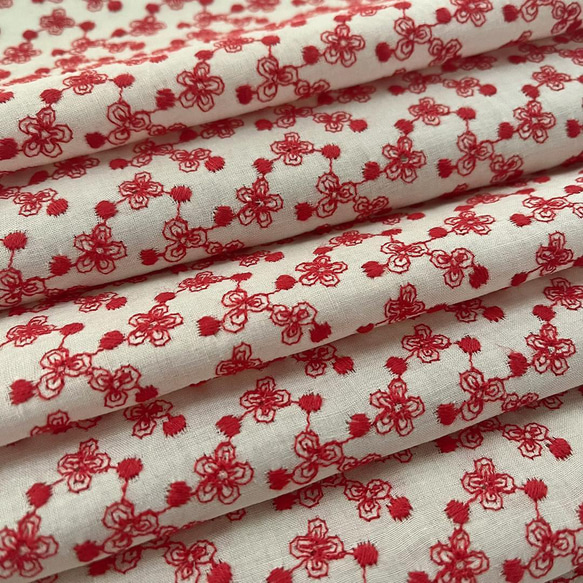 着物 単衣 南天と花の刺繍 オフ白に赤 コットン きもの コットンレース 木綿 着物 単衣 南天と花の刺繍 オフ白に赤 コットン きもの コットンレース 木綿 素材