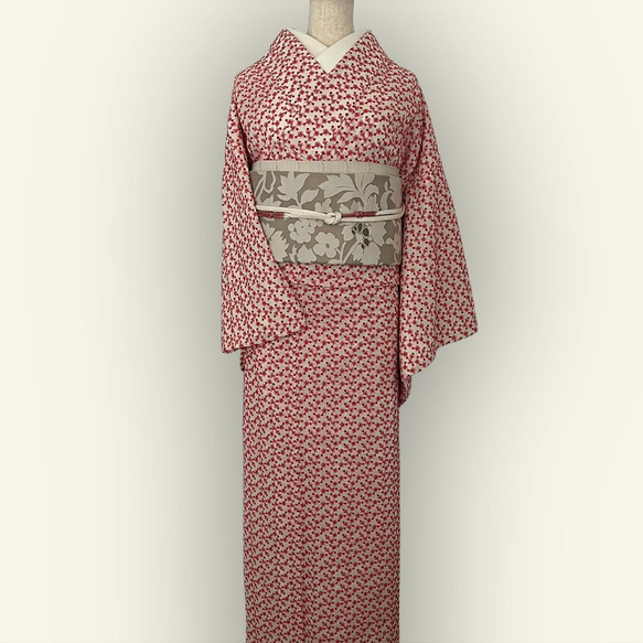 着物 単衣 南天と花の刺繍 オフ白に赤 コットン きもの コットンレース 木綿 着物 単衣 南天と花の刺繍 オフ白に赤 コットン きもの コットンレース 木綿 素材