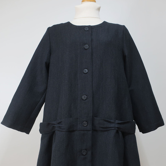 成人裝腰部絲帶❣️外套連身裙（灰色/羊毛） 第4張的照片