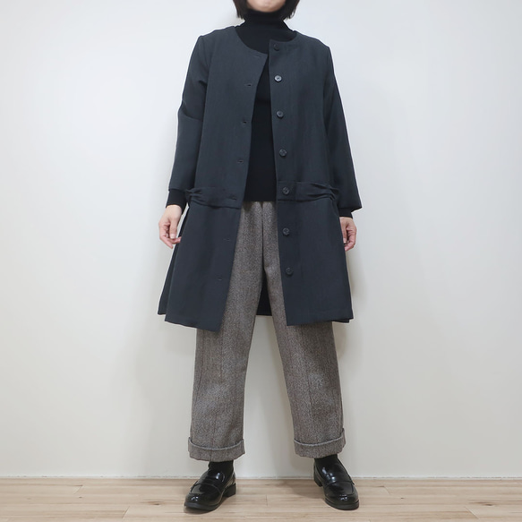 成人裝腰部絲帶❣️外套連身裙（灰色/羊毛） 第3張的照片