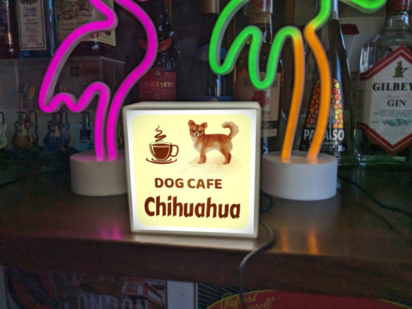 【名入れ】ドッグカフェ チワワ 犬 いぬ イヌ 店舗 自宅 ミニチュア ランプ 照明 看板 置物 雑貨 ライトBOX 4枚目の画像