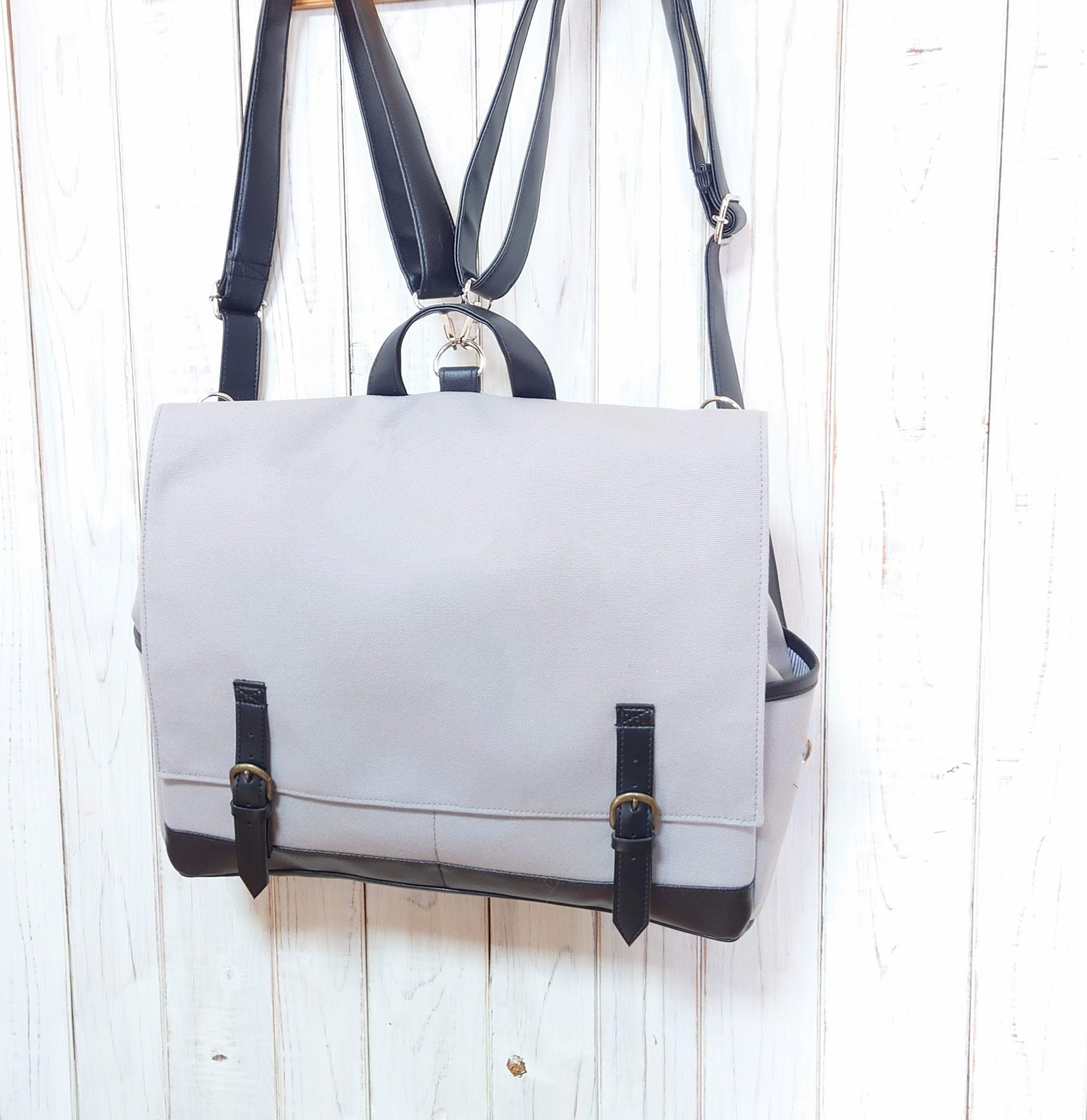 4way8号グレー帆布と黒合皮のリュック＋バックB（横型）(受注製作)