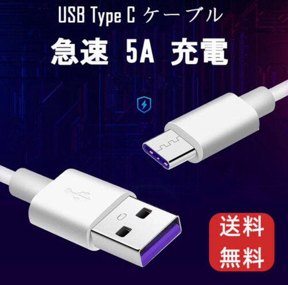 タイプC USB ケーブル 1m 5A超急速充電 任天堂スイッチ 1枚目の画像
