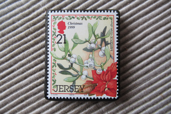 ジャージー島　クリスマス切手ブローチ9176 1枚目の画像