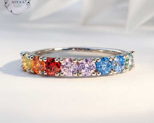 モアサナイト マルチカラーリング 3mm×10石｜12色から選べるオーダー