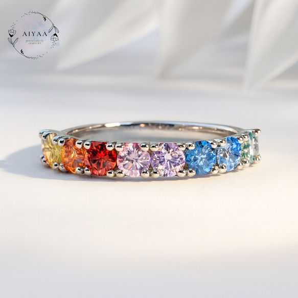 モアサナイト マルチカラーリング 3mm×10石｜12色から選べるオーダー