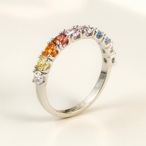 モアサナイト マルチカラーリング 3mm×10石｜12色から選べるオーダー