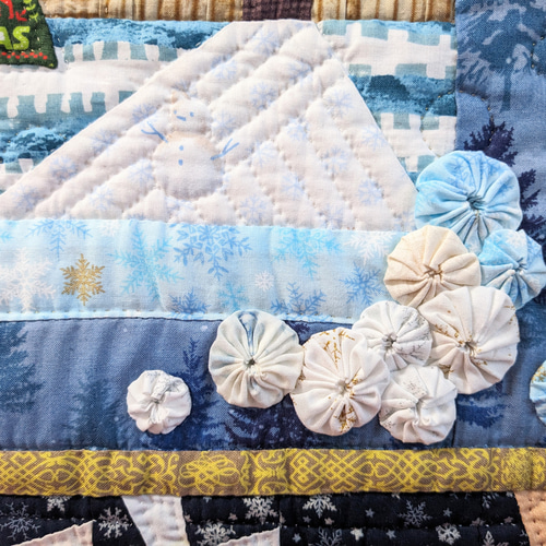 クリスマスのパッチワークキルトタペストリー☆灯り☆パッチワーク