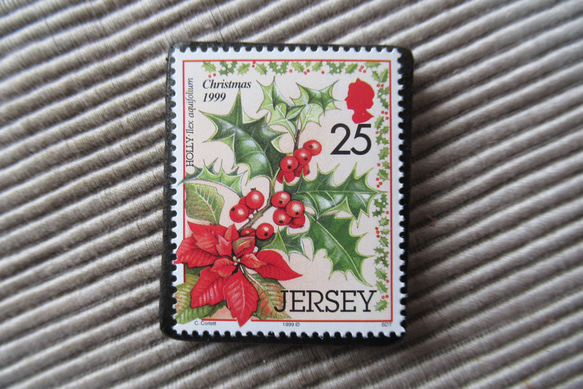 ジャージー島　クリスマス切手ブローチ9177 1枚目の画像