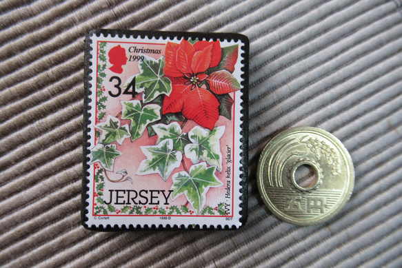 ジャージー島　クリスマス切手ブローチ9178 3枚目の画像