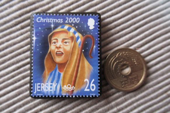 ジャージー島　クリスマス切手ブローチ9180 3枚目の画像