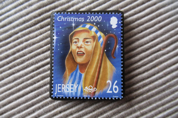 ジャージー島　クリスマス切手ブローチ9180 1枚目の画像