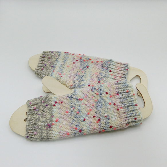 ◆毛糸で編んだハンドウォーマー　手袋◆　オフホワイト　no.13 3枚目の画像