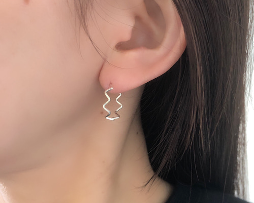 silver925】ジグフープキャッチレスピアス 17㎜ #131 ピアス