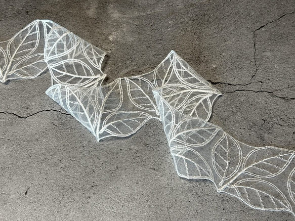 2m レーヨン オーガンジーレース 3枚葉脈柄 モチーフ 日本製 lace-No,180 8枚目の画像