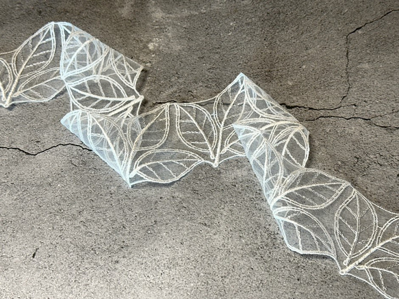 2m レーヨン オーガンジーレース 3枚葉脈柄 モチーフ 日本製 lace-No,180 5枚目の画像