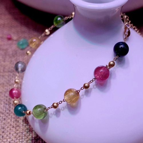 天然】トルマリン ブレスレット k18 5.7mm ブレスレット Worldstone  