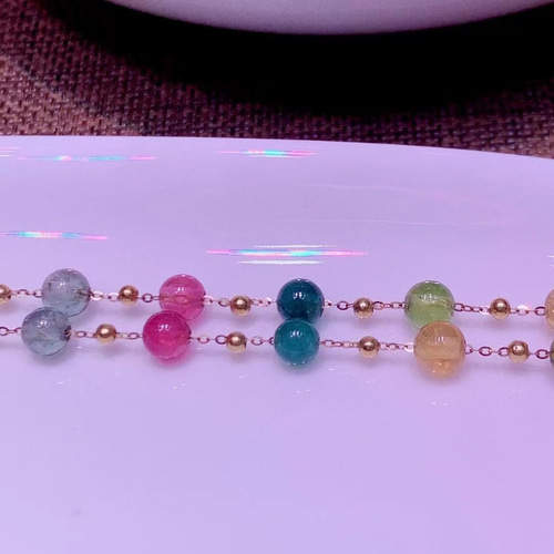 天然】トルマリン ブレスレット k18 5.7mm ブレスレット Worldstone  