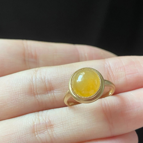 23-40 受注製作 k18金 天然 ミャンマー産 氷種 黄翡 ヒスイ 本翡翠