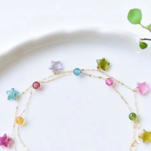 天然】トルマリン ブレスレット k18 5mm ブレスレット Worldstone/購入  