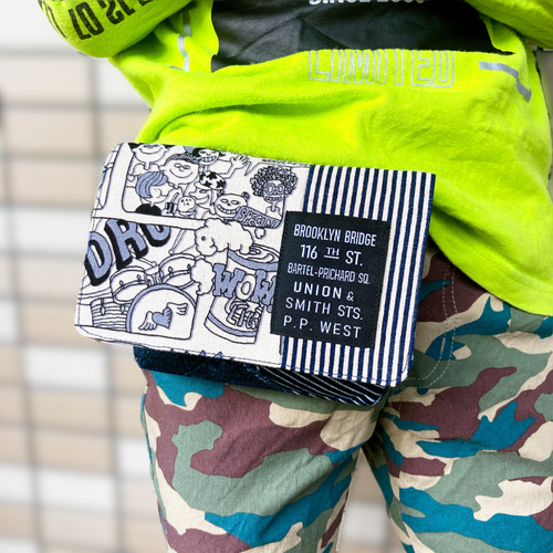 ハンドメイド移動ポケット(マチあり)★男の子　スプラッシュ(白×黒) アメカジ移動ポケット 男の子 マチつき｜かっこいい｜アメリカンポップ