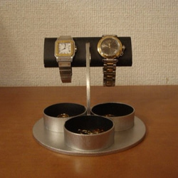 クリスマス　ブラック腕時計ケース、　三つの丸い小物入れ付き腕時計スタンド 2枚目の画像