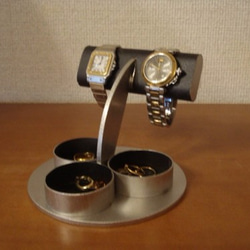 クリスマス　ブラック腕時計ケース、　三つの丸い小物入れ付き腕時計スタンド 1枚目の画像