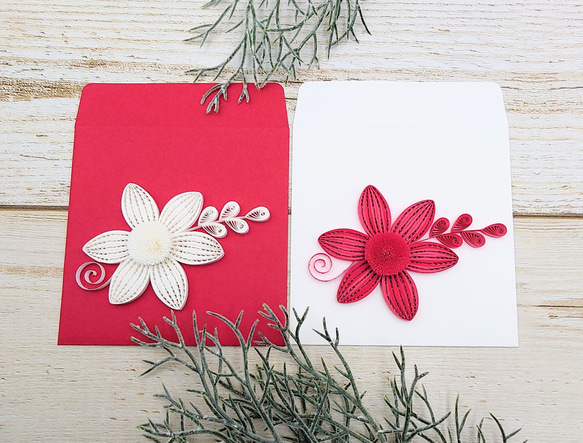 紅白が美しい✨お札二つ折りタイプポチ袋④ 2枚目の画像