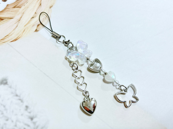 再販×2 ハンドメイド ストラップ キーホルダー 蝶 ハート 韓国風 携帯